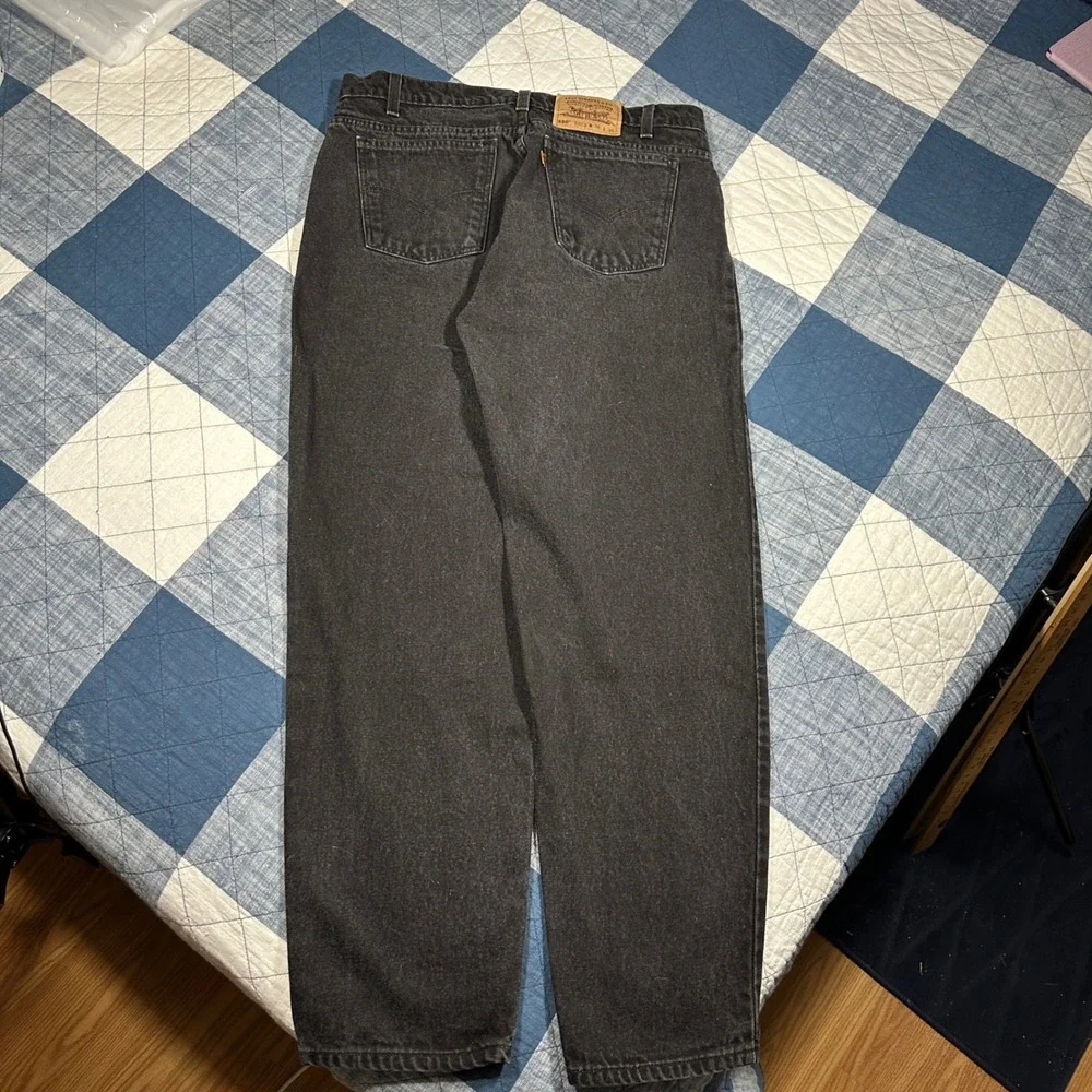 VTG 90s Levi's 550 Orange Tab Red Batwing Black Relaxed Fit Tapered Jeans *34x30